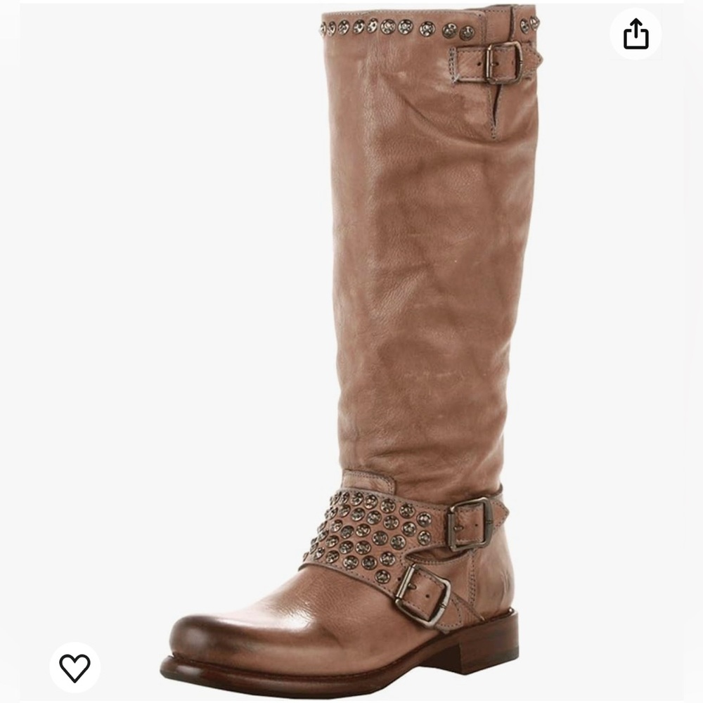 Frye Company Jenna Studded Buckle Taupe Leather over Knee Riding Boots Size: 7B
